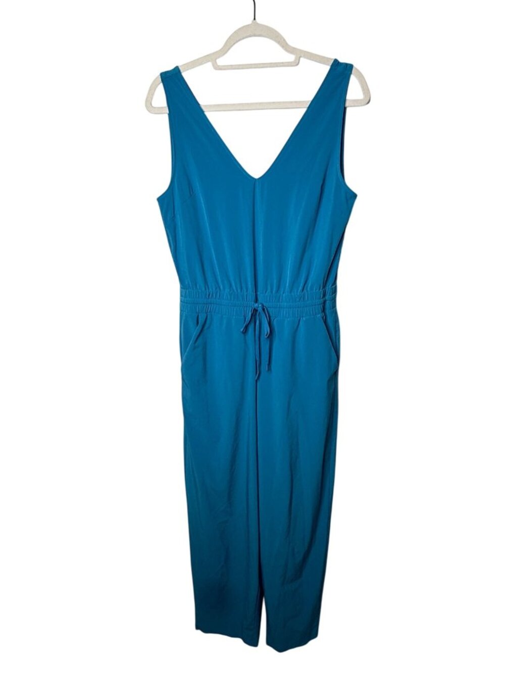 Athleta Teal V Neck Drawstring Waist Sleeveless Jumpsuit Small